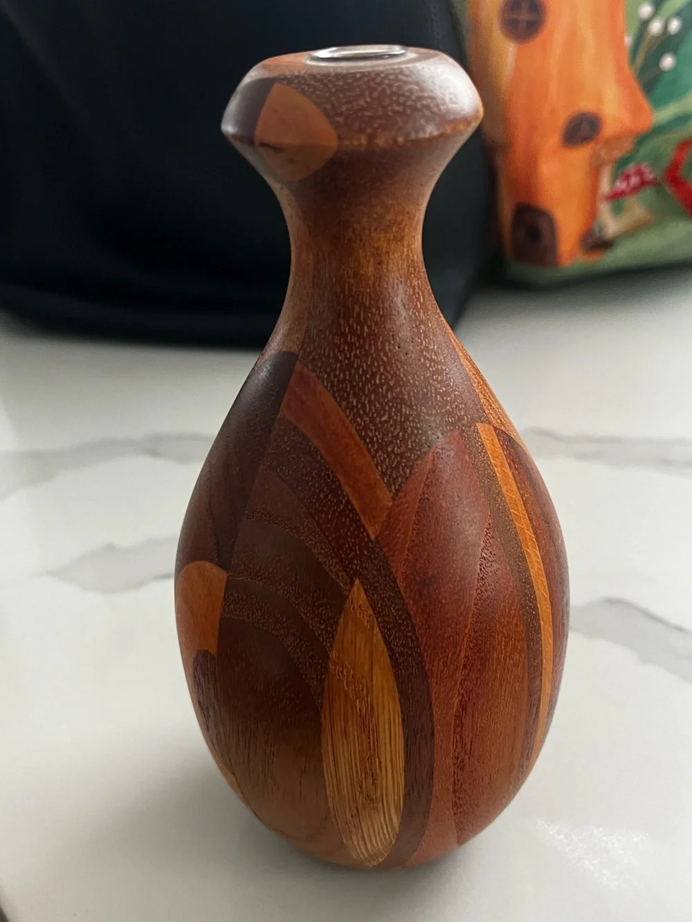 Handcrafted Two-Tone Segmented Hand turned Wooden Vase Mid century modern
